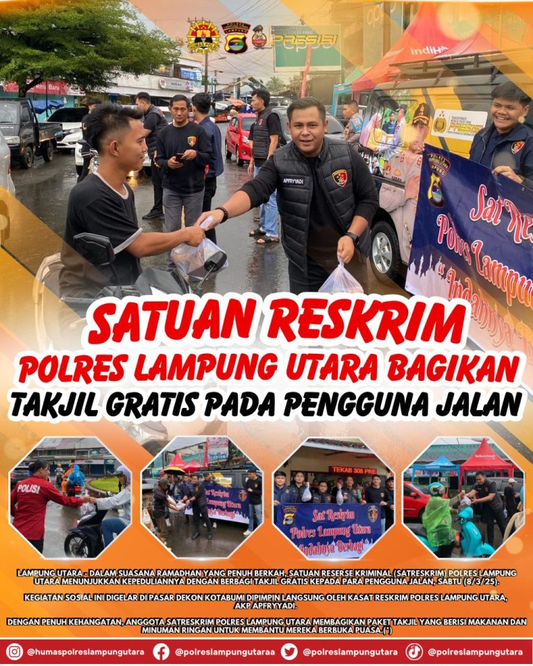 Satuan Reskrim Polres Lampung Utara Bagikan Takjil Gratis pada Pengguna Jalan