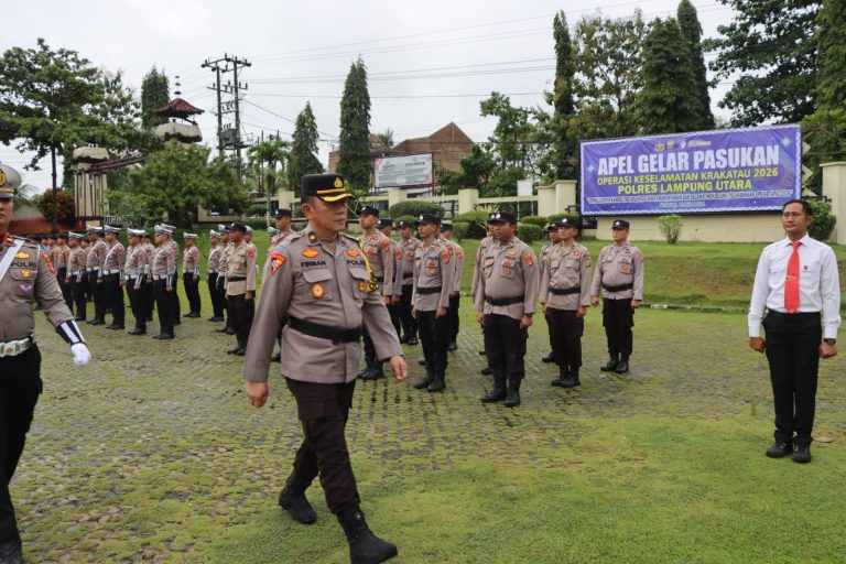 Jelang Ramadhan, Polres Lampung Utara Gelar Apel Pasukan Ops Keselamatan Krakatau 2026