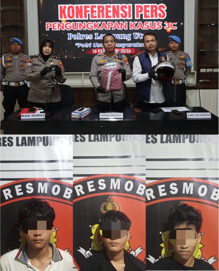 Kurang dari 24 Jam, Tiga Pelaku Spesialis Curat Diringkus Tim Tekab 308 Sat Reskrim Polres Lampung Utara